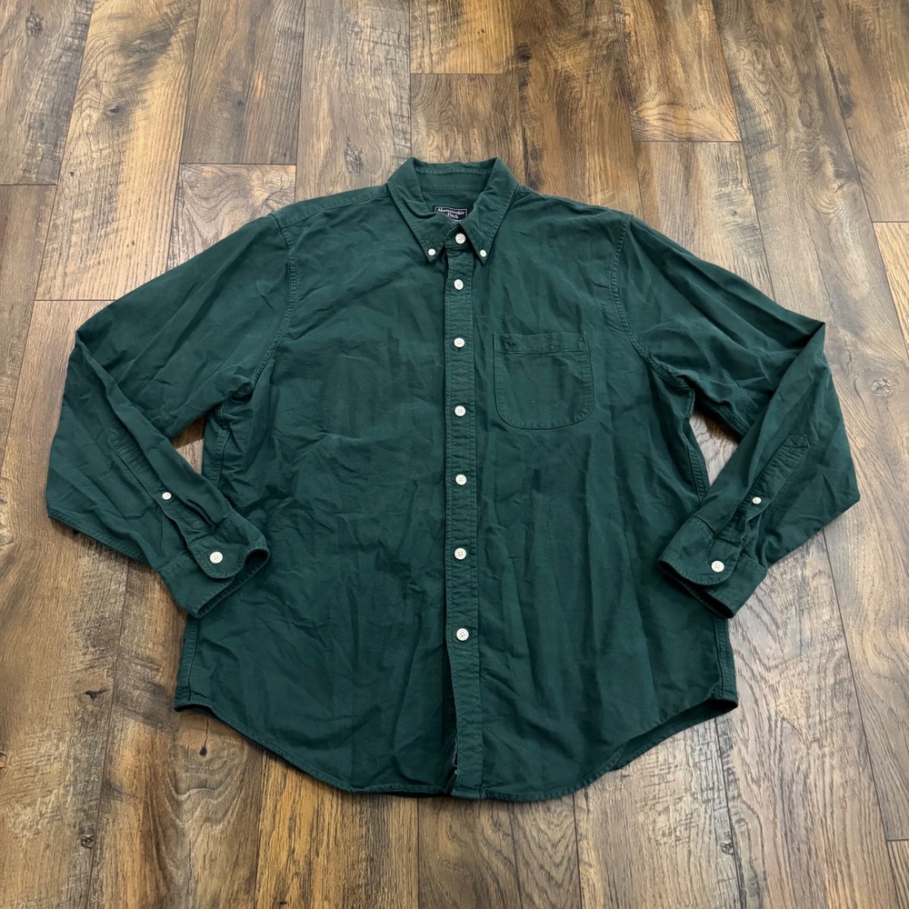 Abercrombie & Fitch Mens XXL Forest Green Cotton Button Down‎ Shirt Long Sleeve
